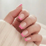 Pixie Pink press-on negle rosa fransk spids i kort square-form med nude bund