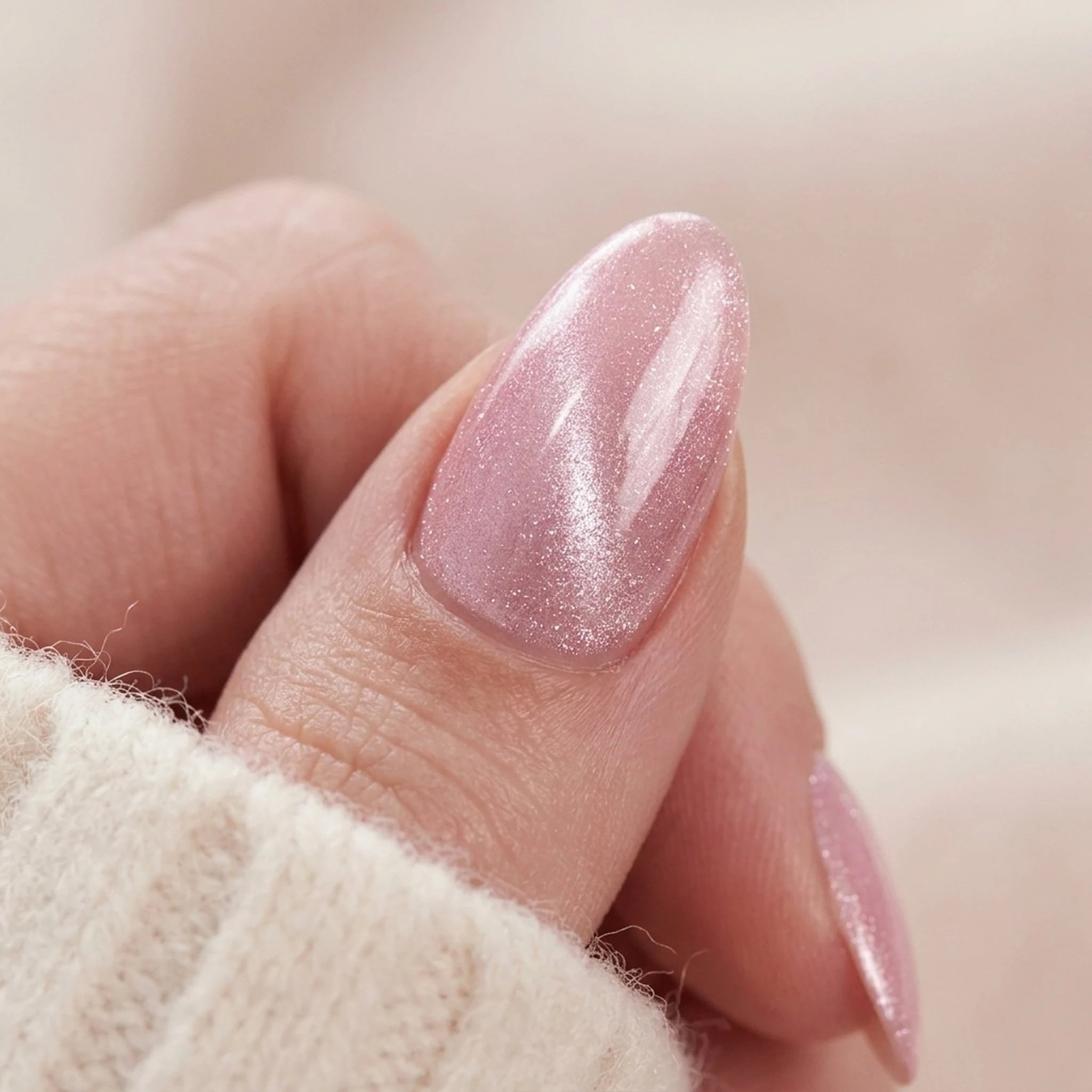 Powder Puff Press-on-Nägel Nahaufnahme des Nagel-Finish