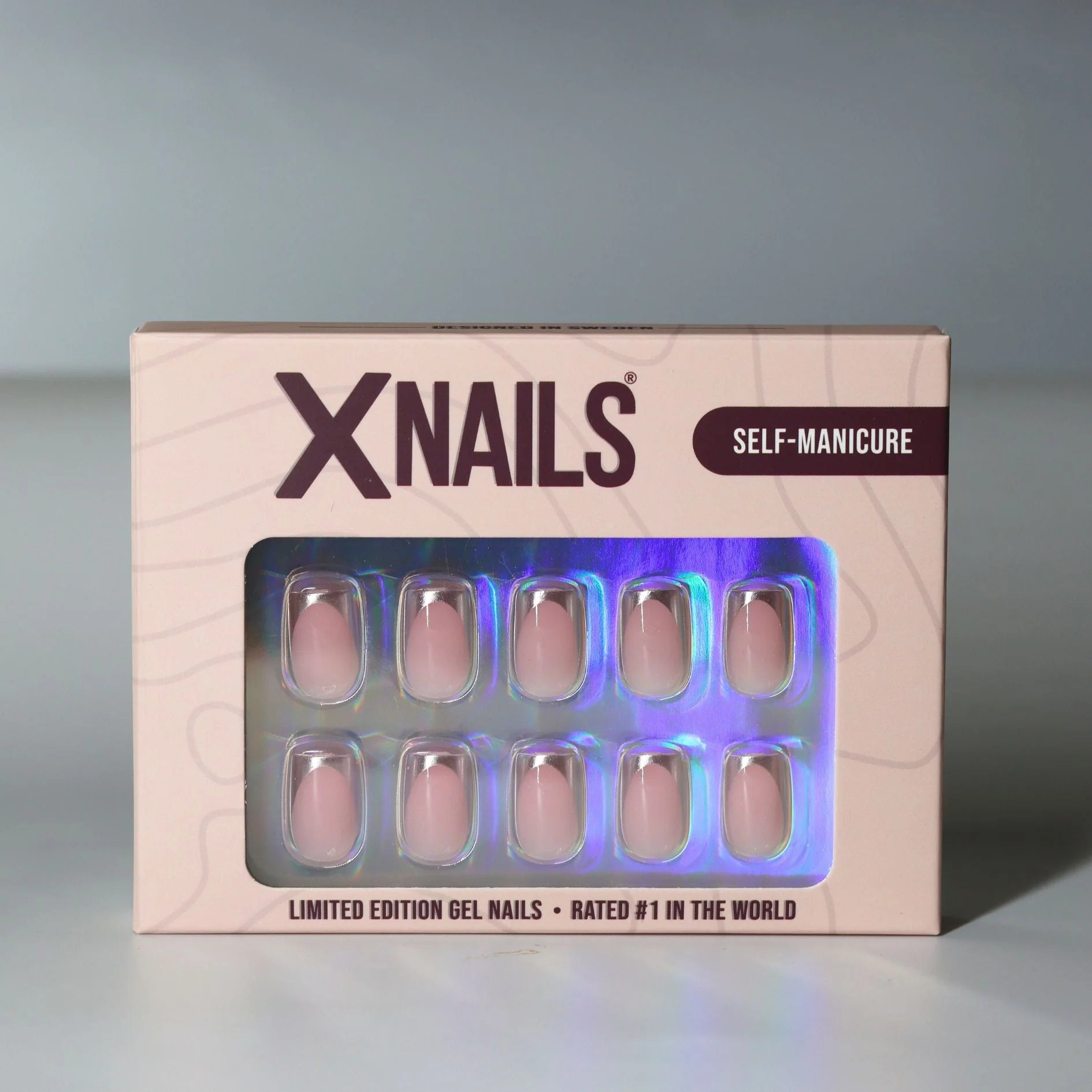 Fancy French XNails förpackning – limited edition gelénaglar med silver fransk tipp